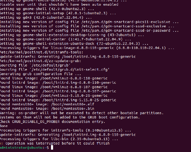 Terminal showing apt dist-upgrade processing kernel and bootloader updates