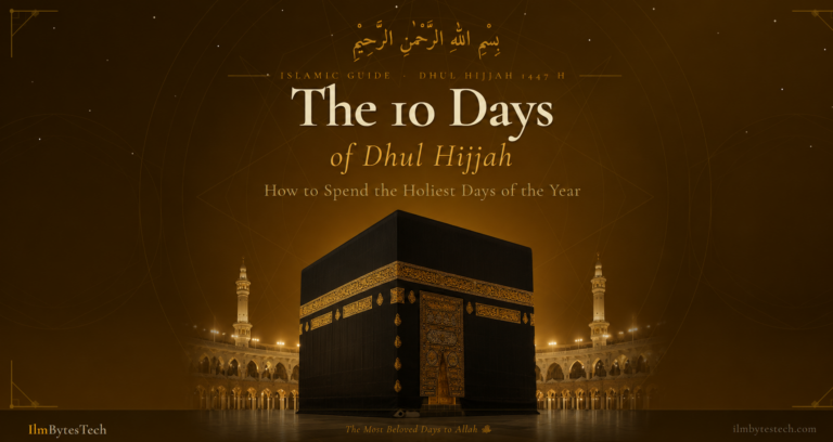Kaaba in Makkah at golden hour — 10 Days of Dhul Hijjah guide by IlmBytesTech