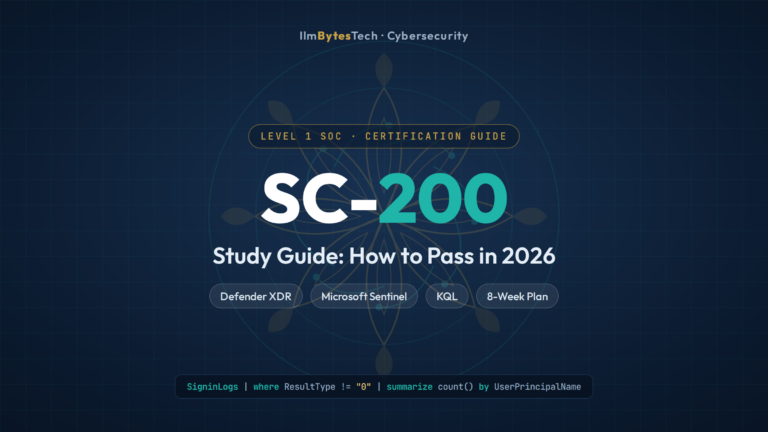 SC-200 study guide featured image for Level 1 SOC analysts covering Defender XDR, Microsoft Sentinel and KQL